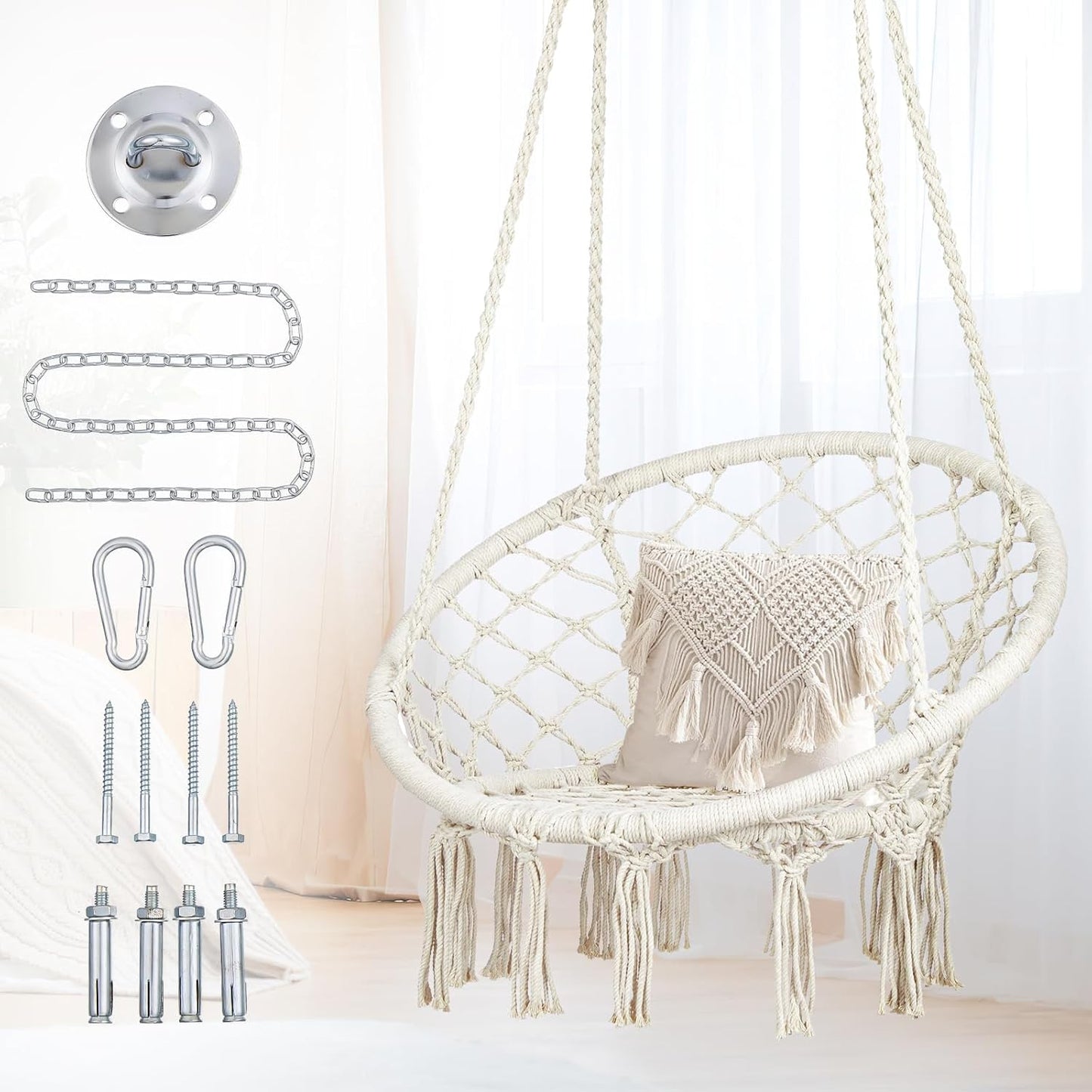 Mertonzo Macrame Hammock Chair: Handmade Knitted Swing for Indoor/Outdoor Bliss