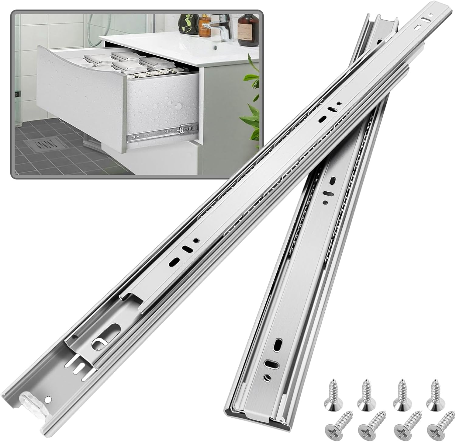 Stainless Steel Full Extension Ball Bearing Drawer Slides 24 in