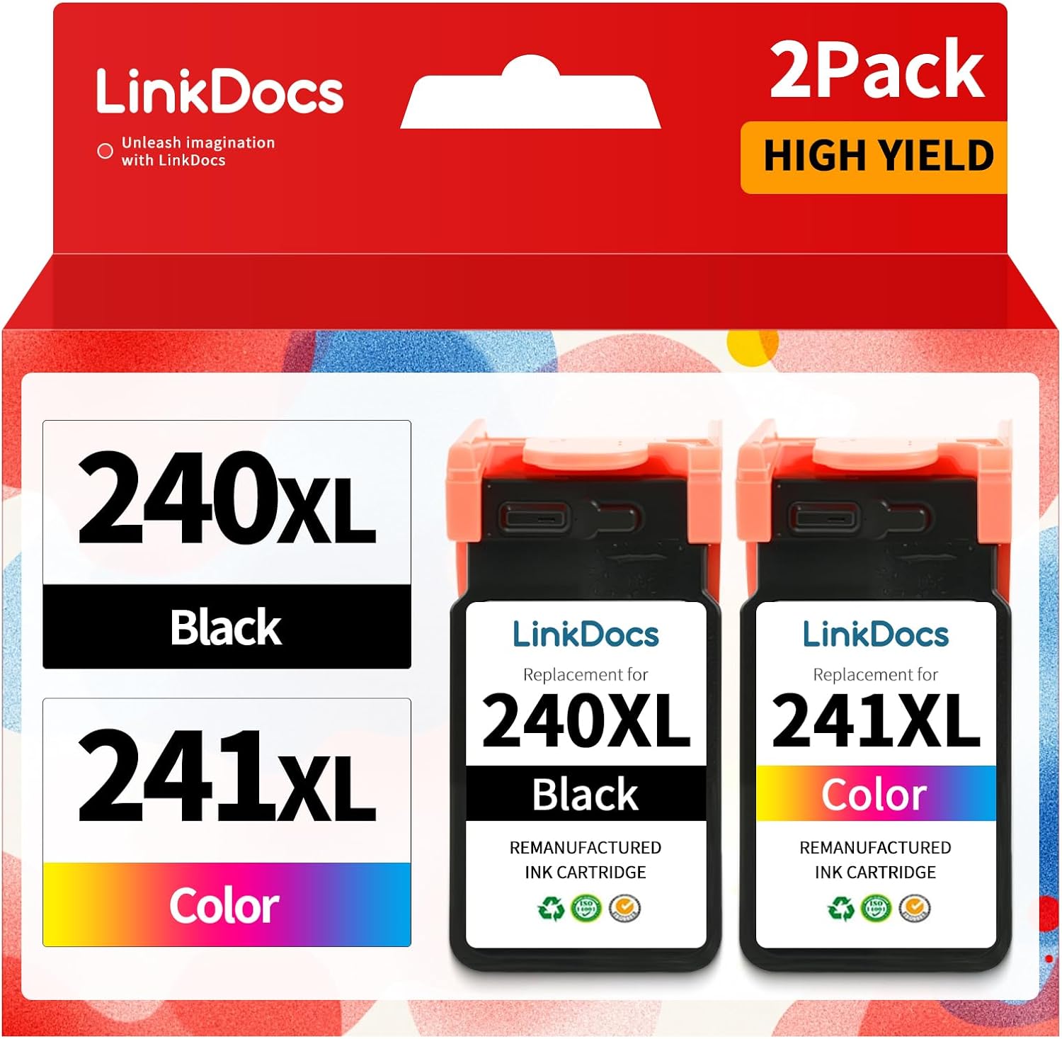 LinkDocs 240XL 241XL Remanufactured Ink Cartridges for Canon