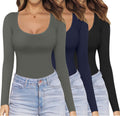 Ekouaer Womens Long Sleeve Scoop Neck Tops 3 Pack - Soft Stretch