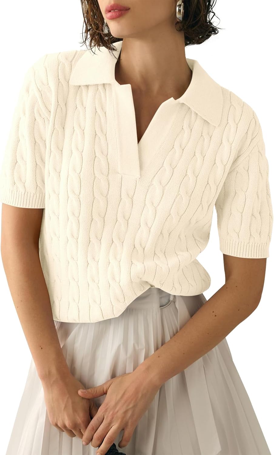 Imily Bela Women's Cable Short Sleeve Sweater for Casual Style