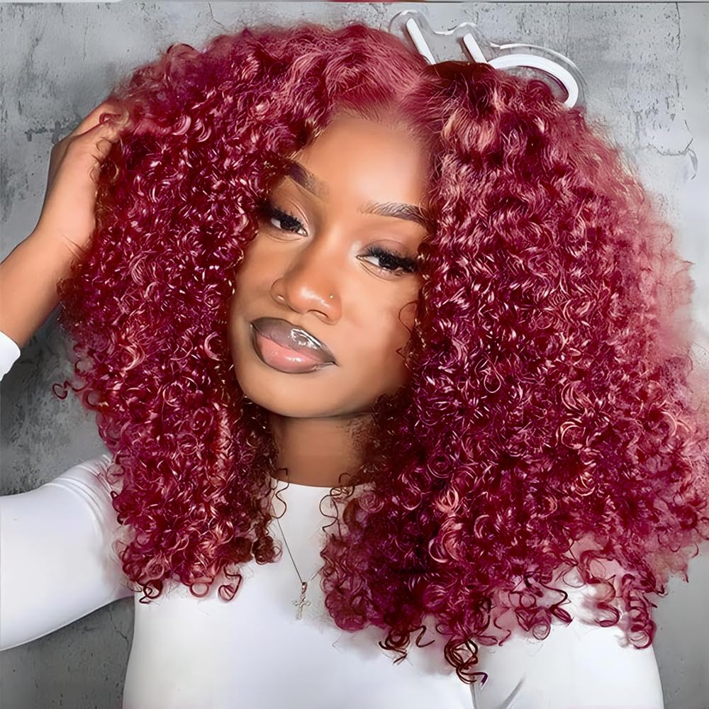Burgundy Wig Human Hair 13x4 Deep Wave Lace Front Wigs