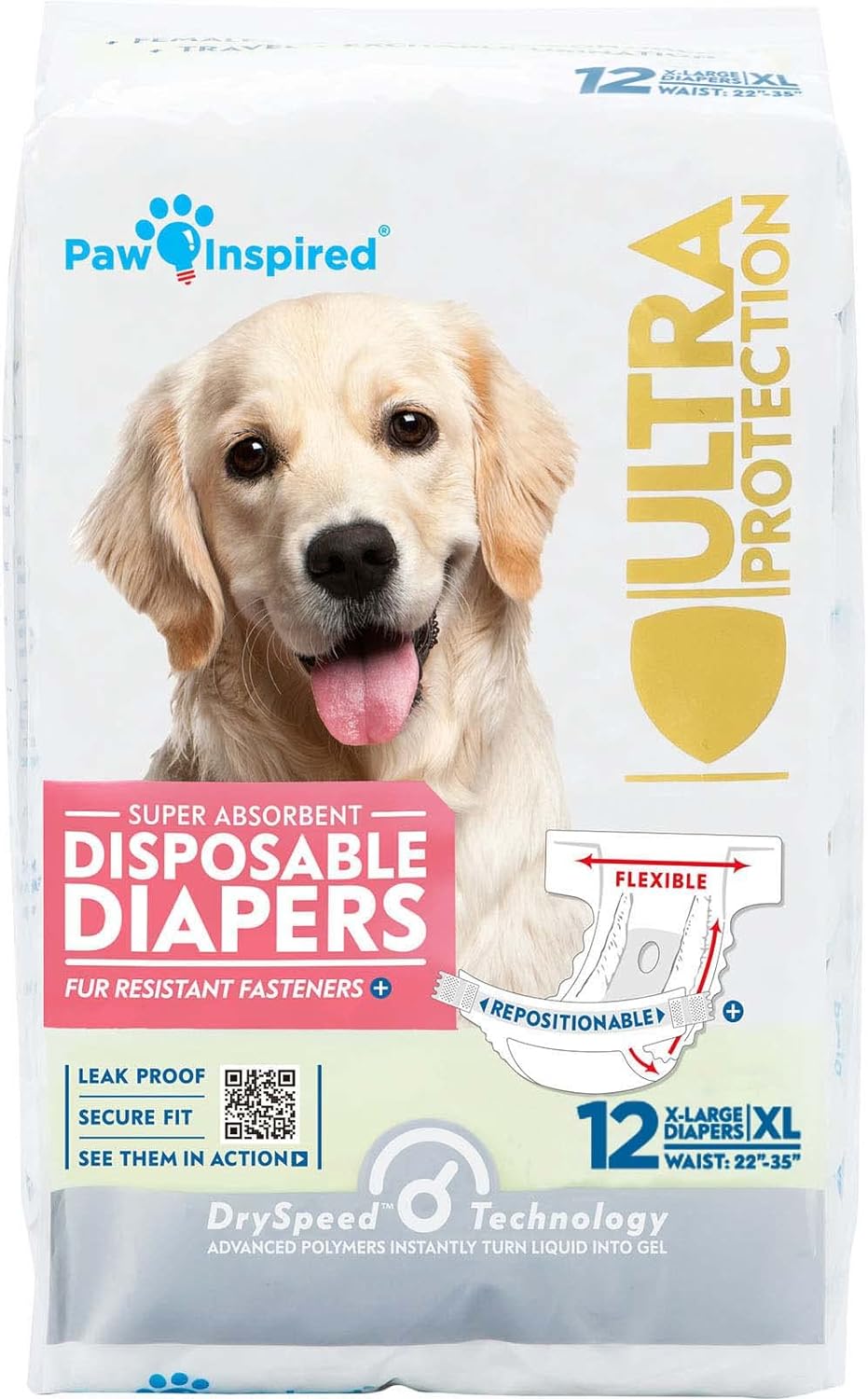Paw Inspired X-Large Female Dog Diapers | Ultra Protection