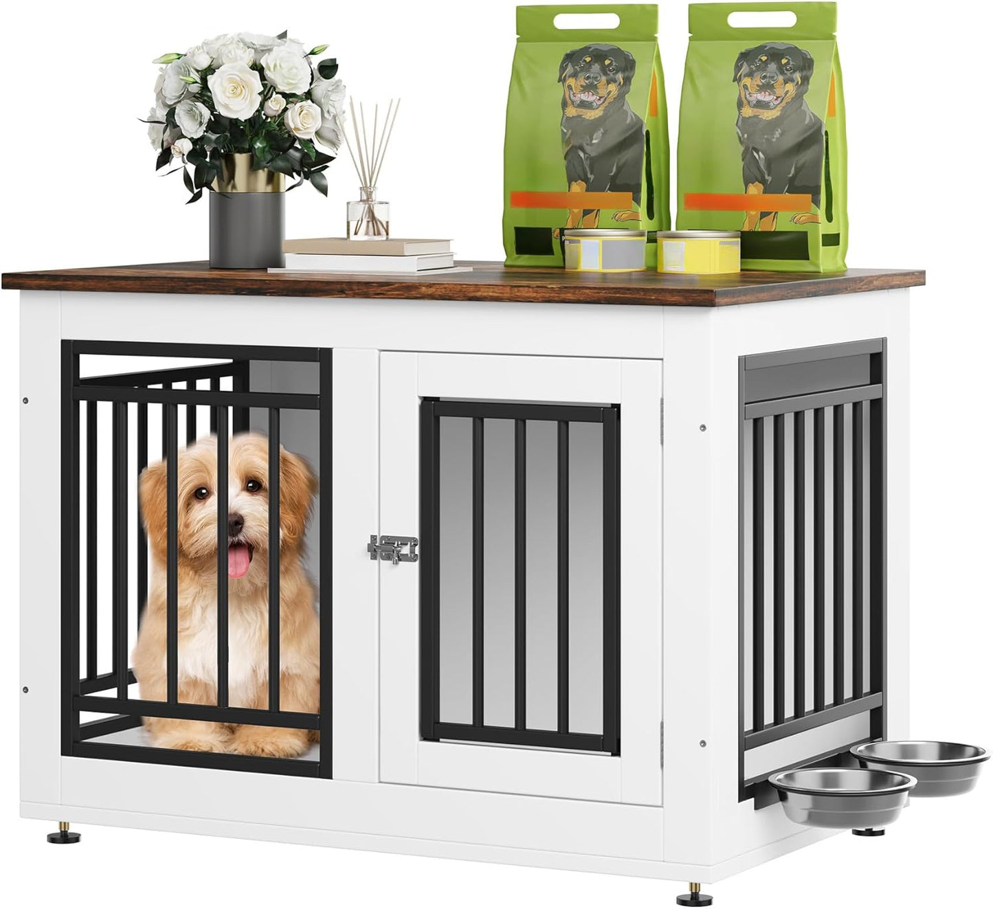 YITAHOME 28 Dog Crate Furniture with Adjustable Feet and Bowls