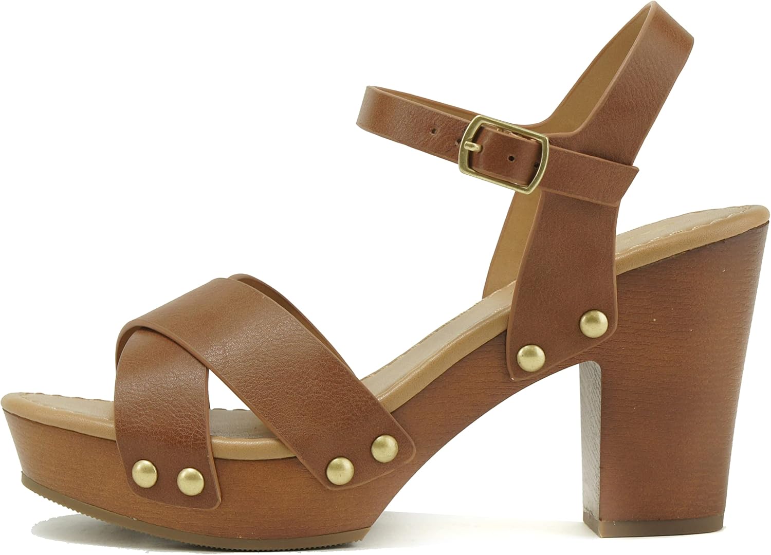 Soda Women Crisscross Band Chunky Platform Block Mid Heel Sandal
