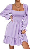 LYANER Women's Square Neck Lantern Long Sleeve Ruffle Mini Dress