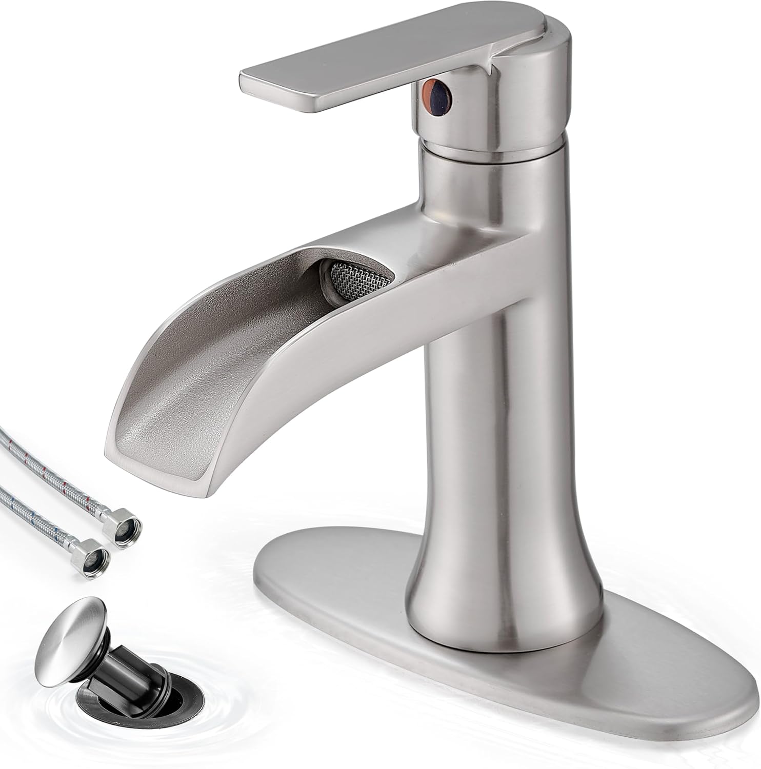 Bathroom Waterfall Faucet Single Handle in Brushed Nickel Finish