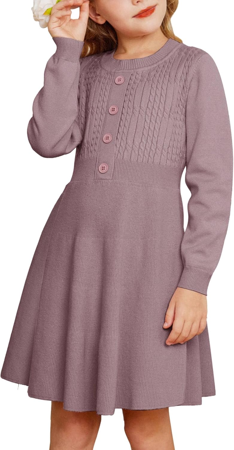 GRACE KARIN Girl Dress Long Sleeve Sweater Ruffle Button Front