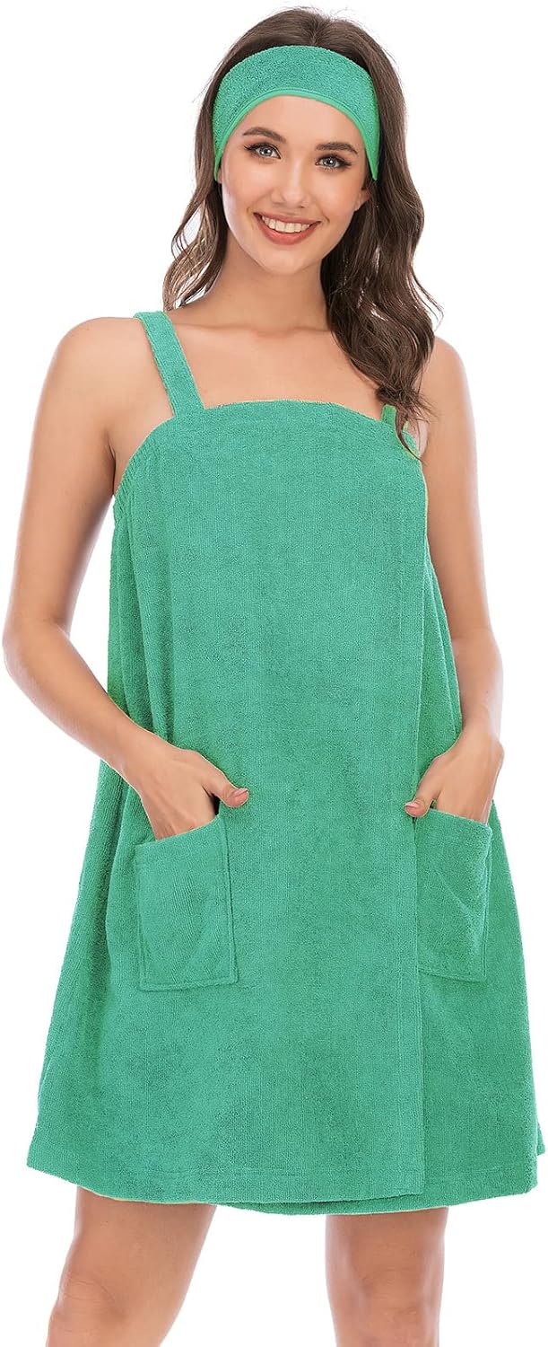 Veseacky Women Bath Wrap Towel for Shower with Pocket & Headband
