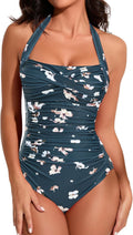 Tummy Control Ruched Halter One Piece Swimsuit - Slimming Vintage Fit