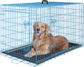 48 in Large Dog Crate Kennel - Blue Foldable Double-Door Cage