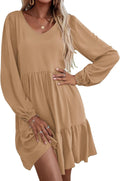 Womens Tiered Ruffle Dress V Neck - Comfortable Everyday Swing Dress