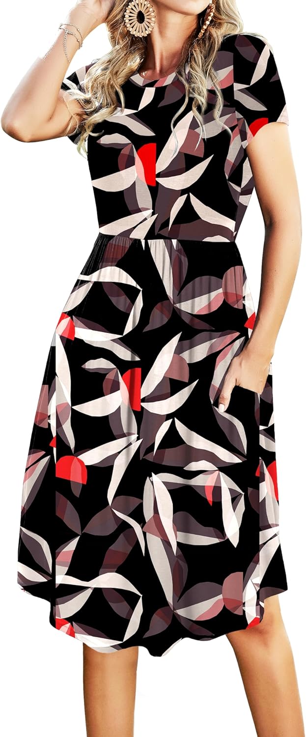 Simier Fariry Womens Summer Pocket Knee Length Casual Dress