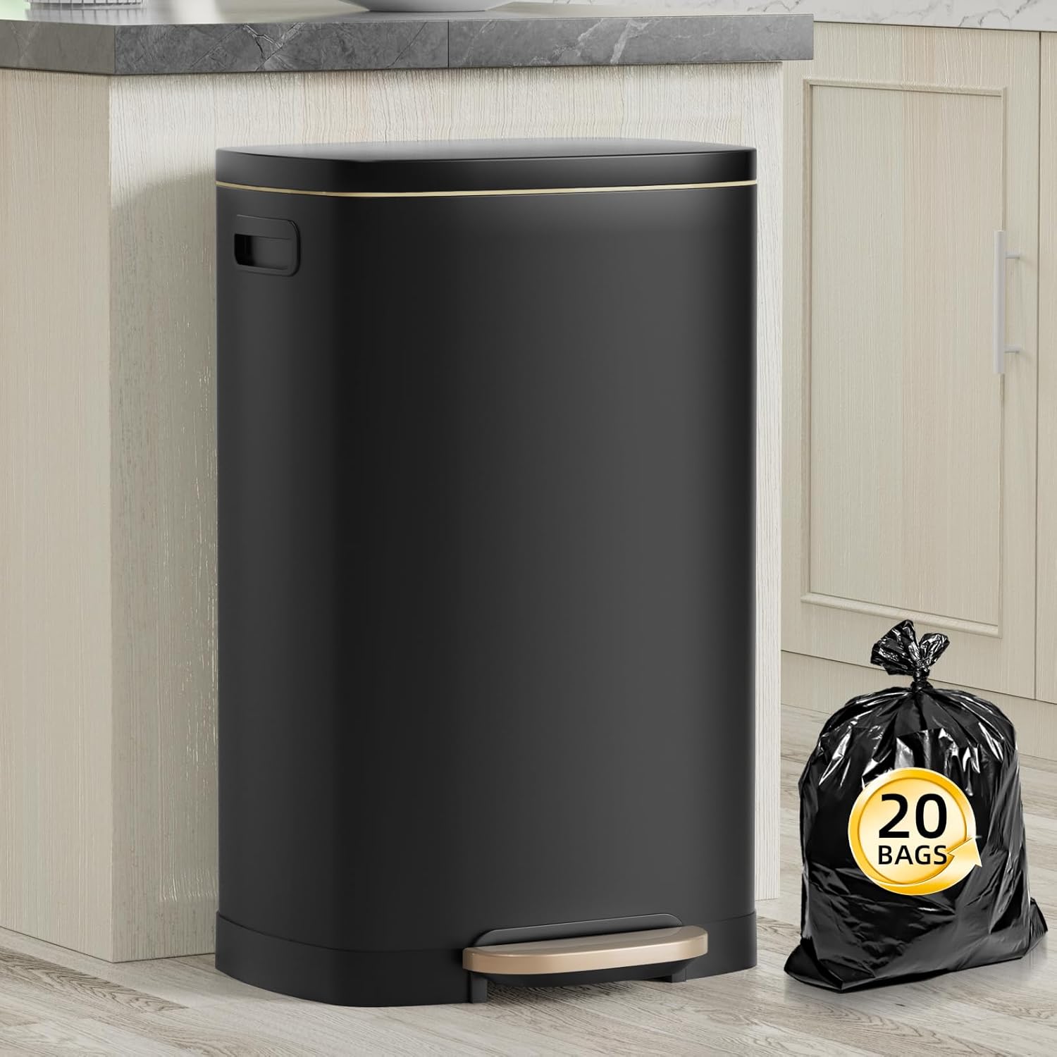 13 Gallon Trash Can with Lid, Fingerprint Proof Stainless Steel