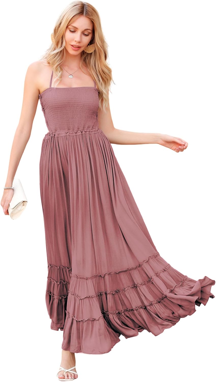R.Vivimos Womens Summer Boho Backless Long Dresses for Fun