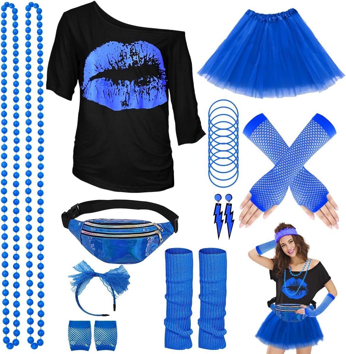 80s Costume Accessories for Women - Complete 24PCS Set