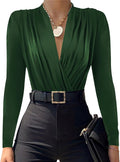 LYANER Women's Fashionable Ruched V Neck Long Sleeve Bodysuit