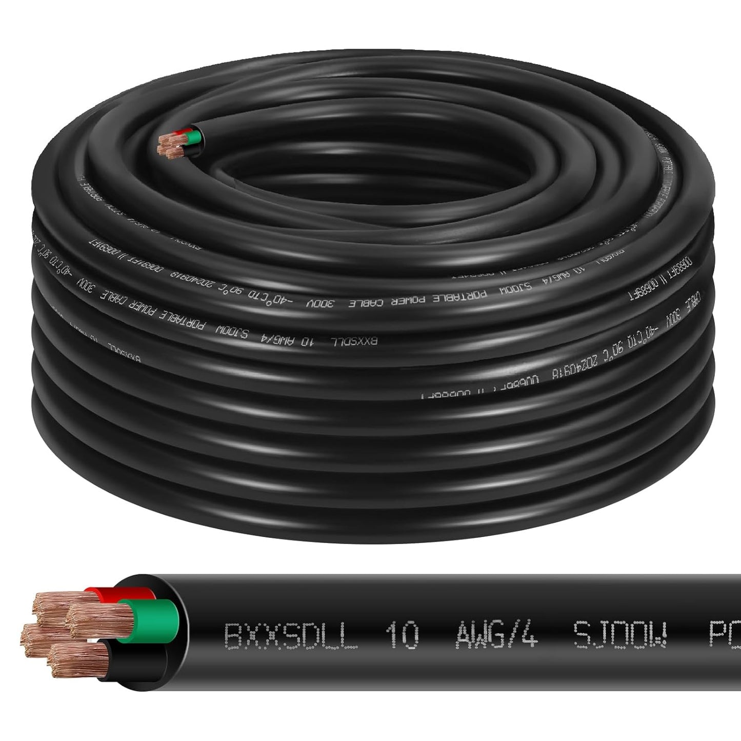 50 FT Portable Power Cable, 10 AWG 4-Conductor SJOOW Wire