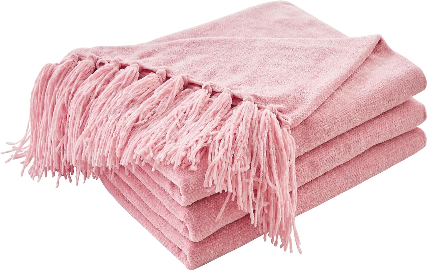 CozeCube Chenille Throw Blanket for Couch - Plush Pink Decor