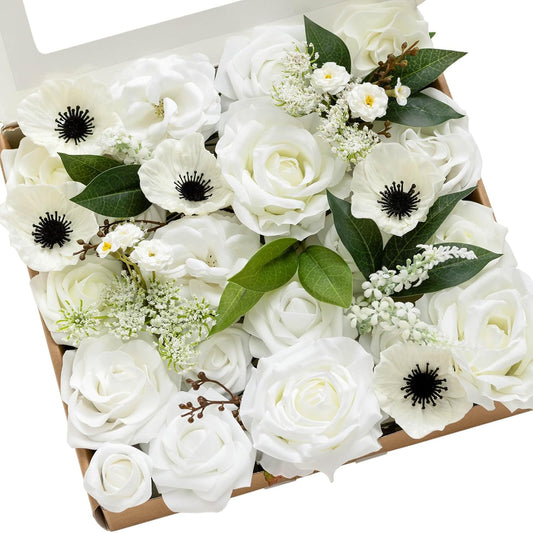 Ling's Moment White Flowers Artificial Bouquet Set for Weddings