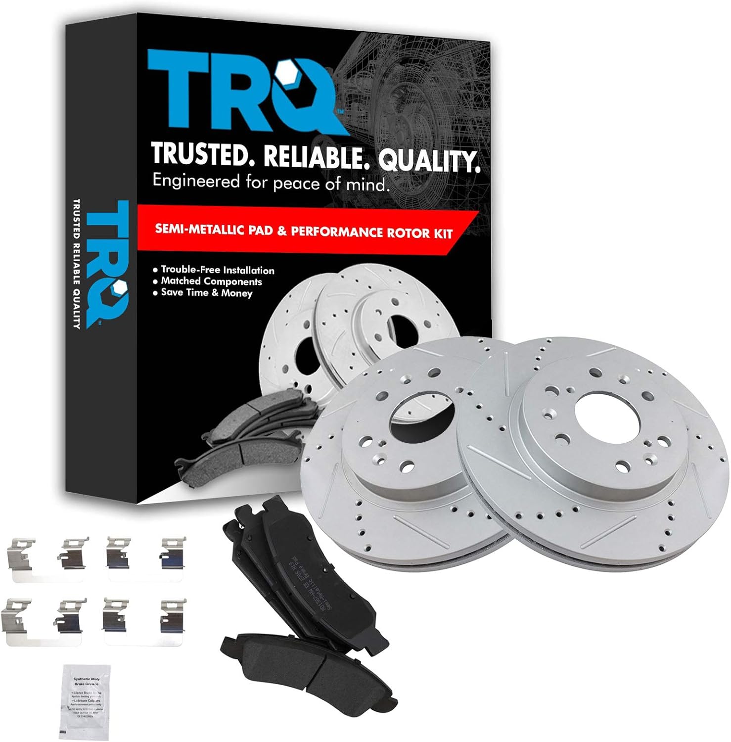 TRQ Front Semi-Metallic Brake Pad & Rotor Kit for Performance