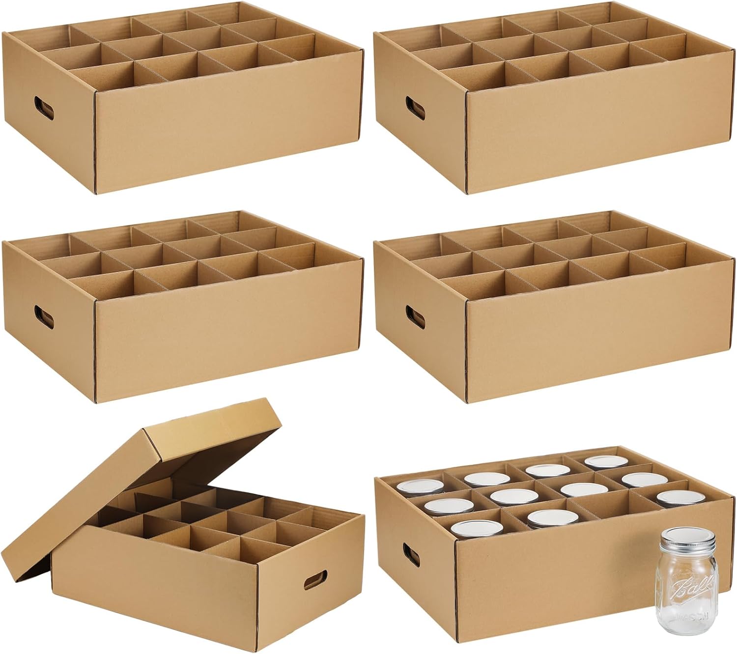Mason Jar Storage Boxes for Canning - 6 Piece Set, Natural Color