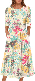 Prinbara Women's 3/4 Sleeve Casual Maxi Floral Dress (Style KVBL)