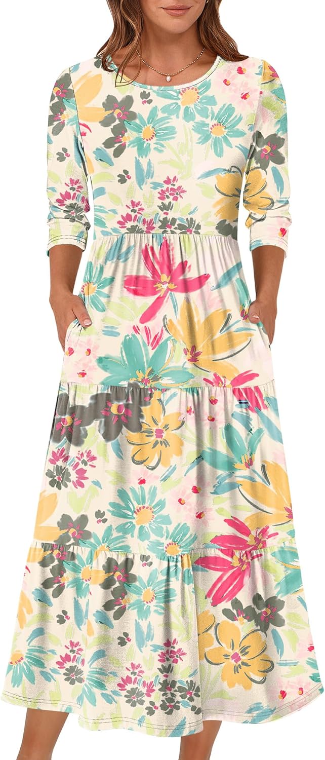 Prinbara Women's Casual Maxi Floral Dress for Fall 2025