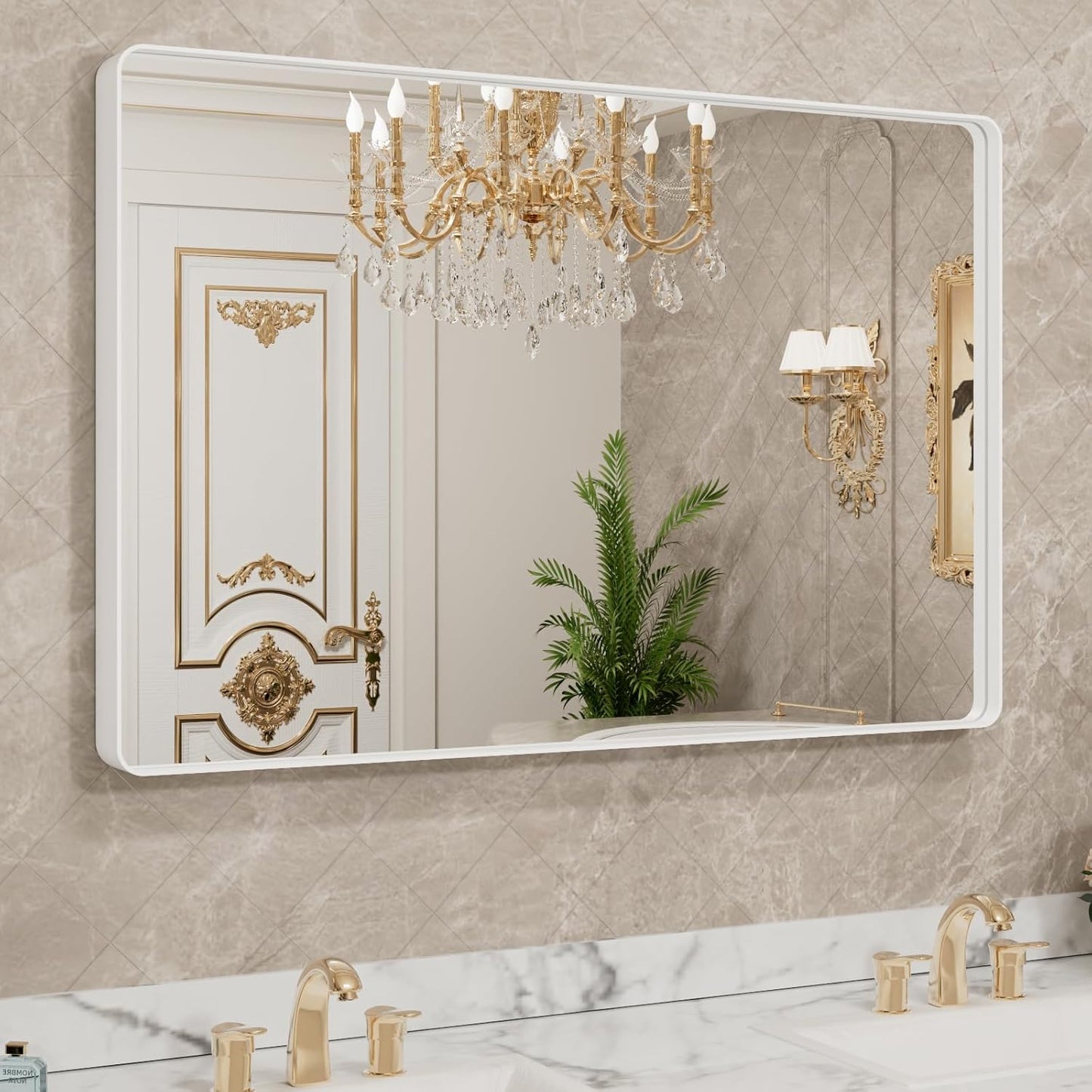 LOAAO 40x32 Inch White Metal Framed Bathroom Mirror for Wall
