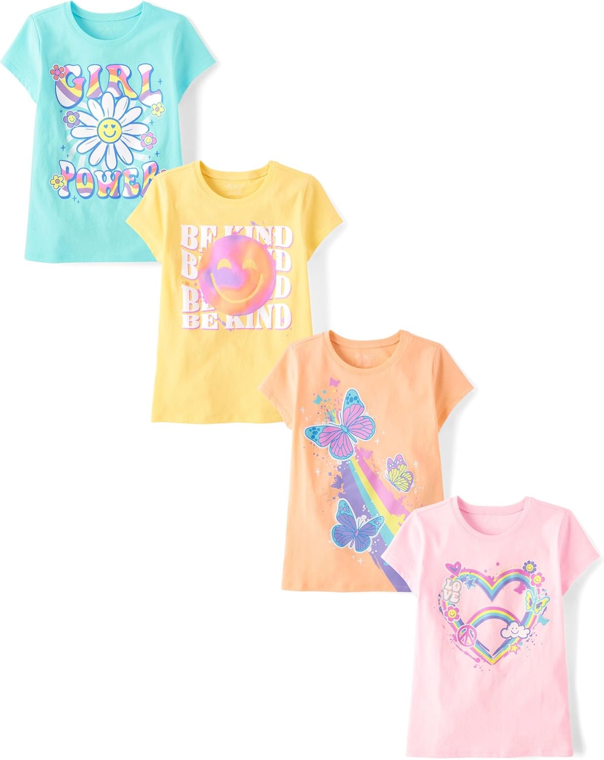 Trendy Girls Short Sleeve Graphic T-Shirts 4 Pack for Kids