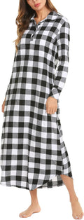 Ekouaer Cotton Plaid Nightgown - Warm, Soft Full-Length Sleepshirt