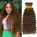 Brown Bundles Human Hair Deep Wave Bulk Braiding 22in - Boho Volume