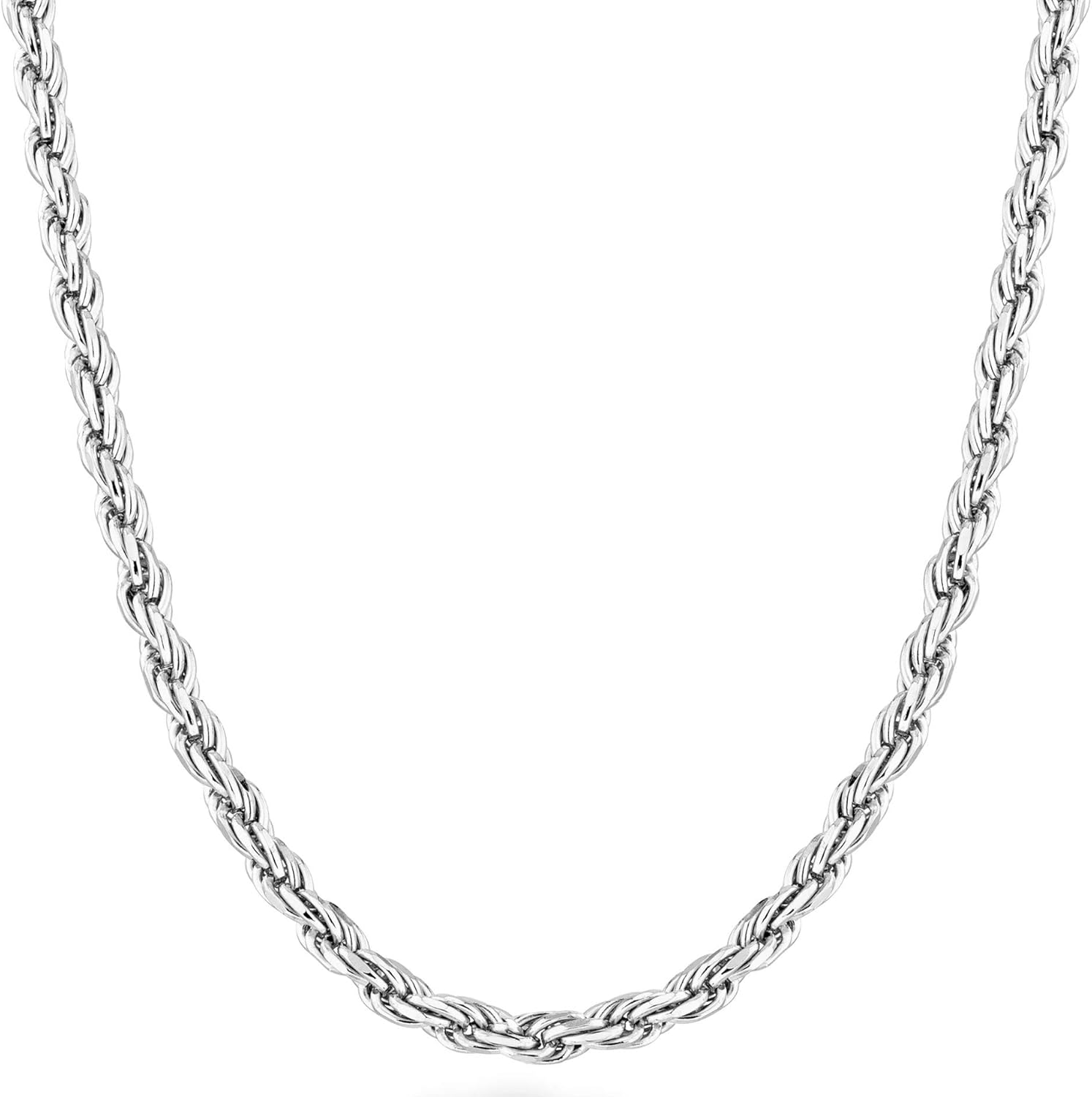 Miabella 925 Sterling Silver Diamond-Cut Rope Chain Necklace