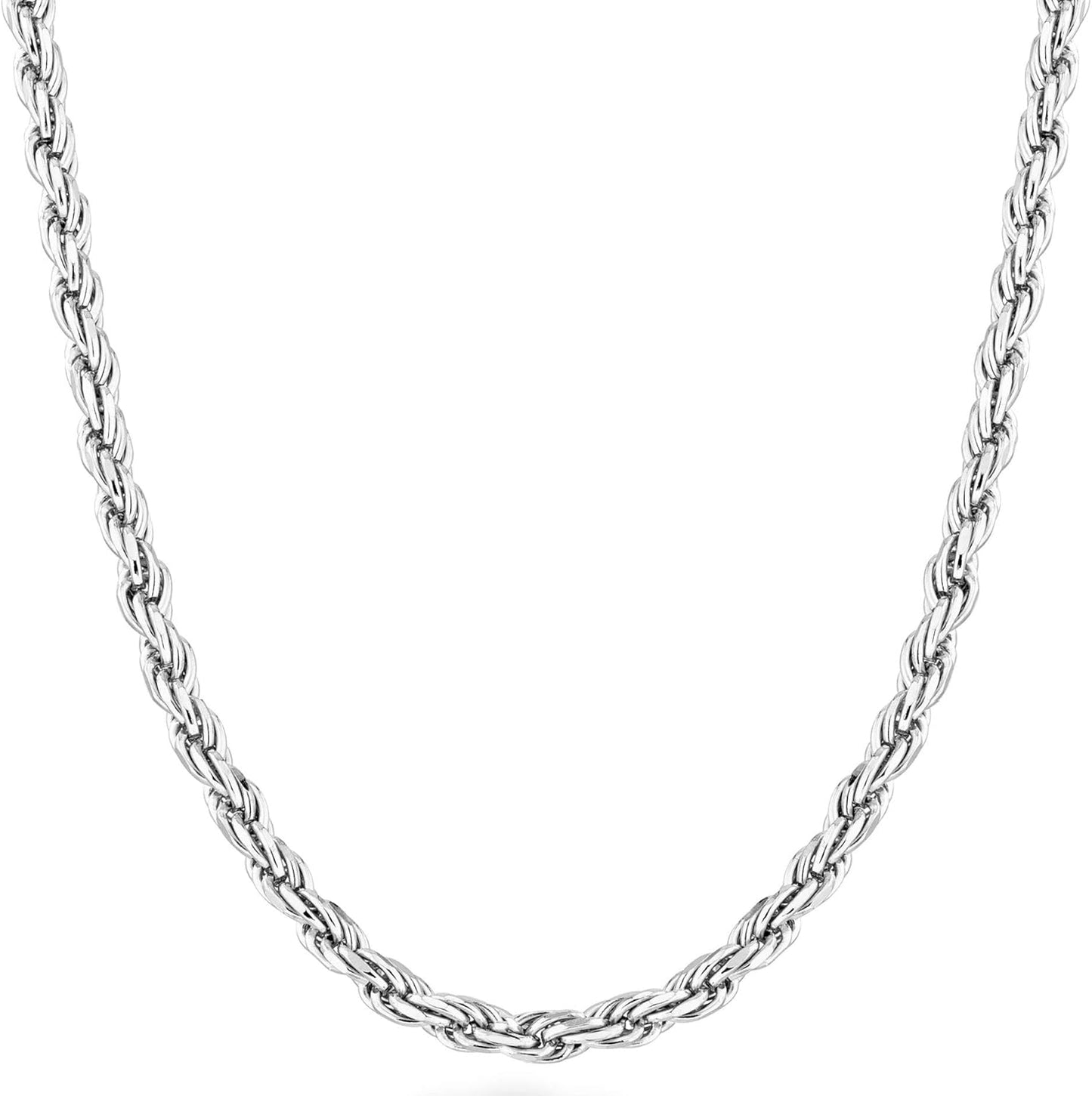Miabella Solid 925 Sterling Silver Diamond-Cut Rope Chain Necklace