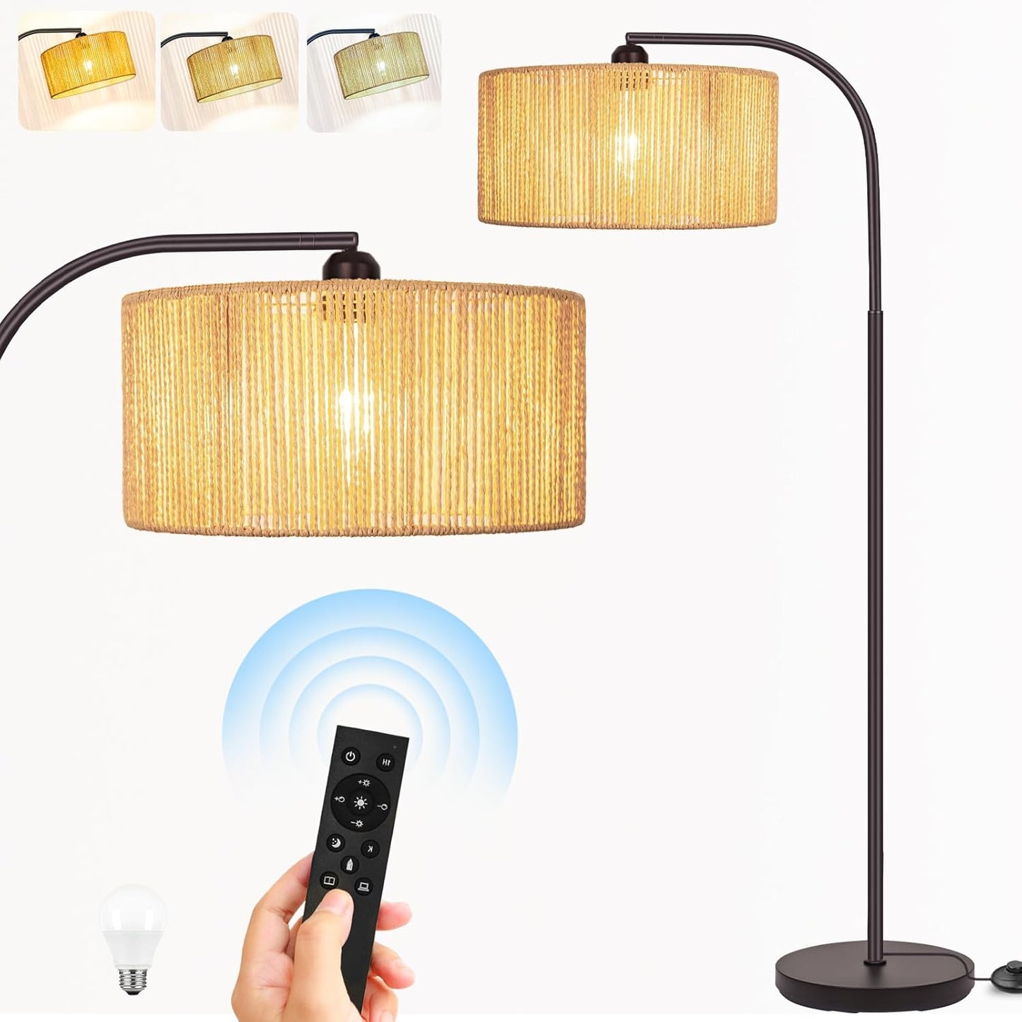 Boho Floor Lamp with Dimmable Bulb for Rustic Charm