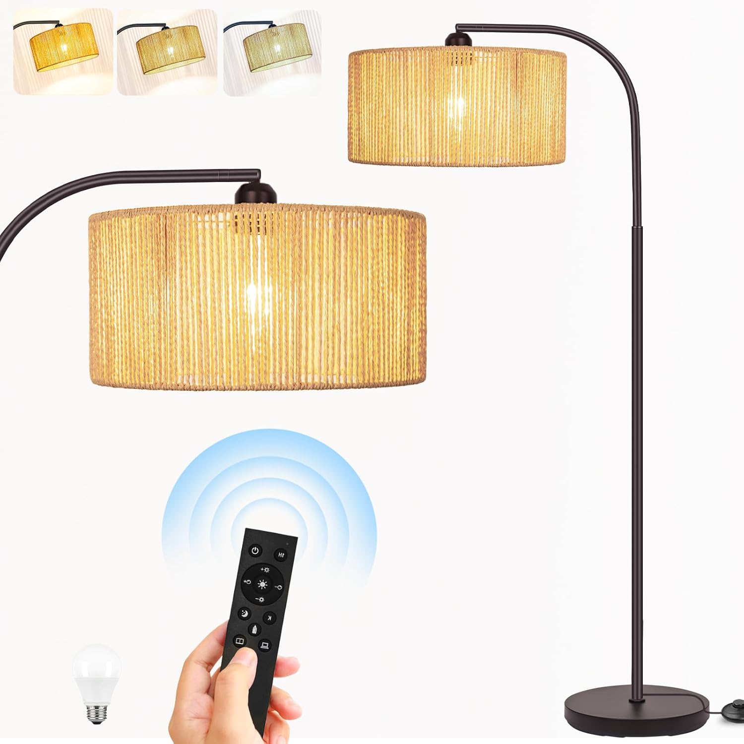 Boho Floor Lamp with Dimmable Bulb for Rustic Charm