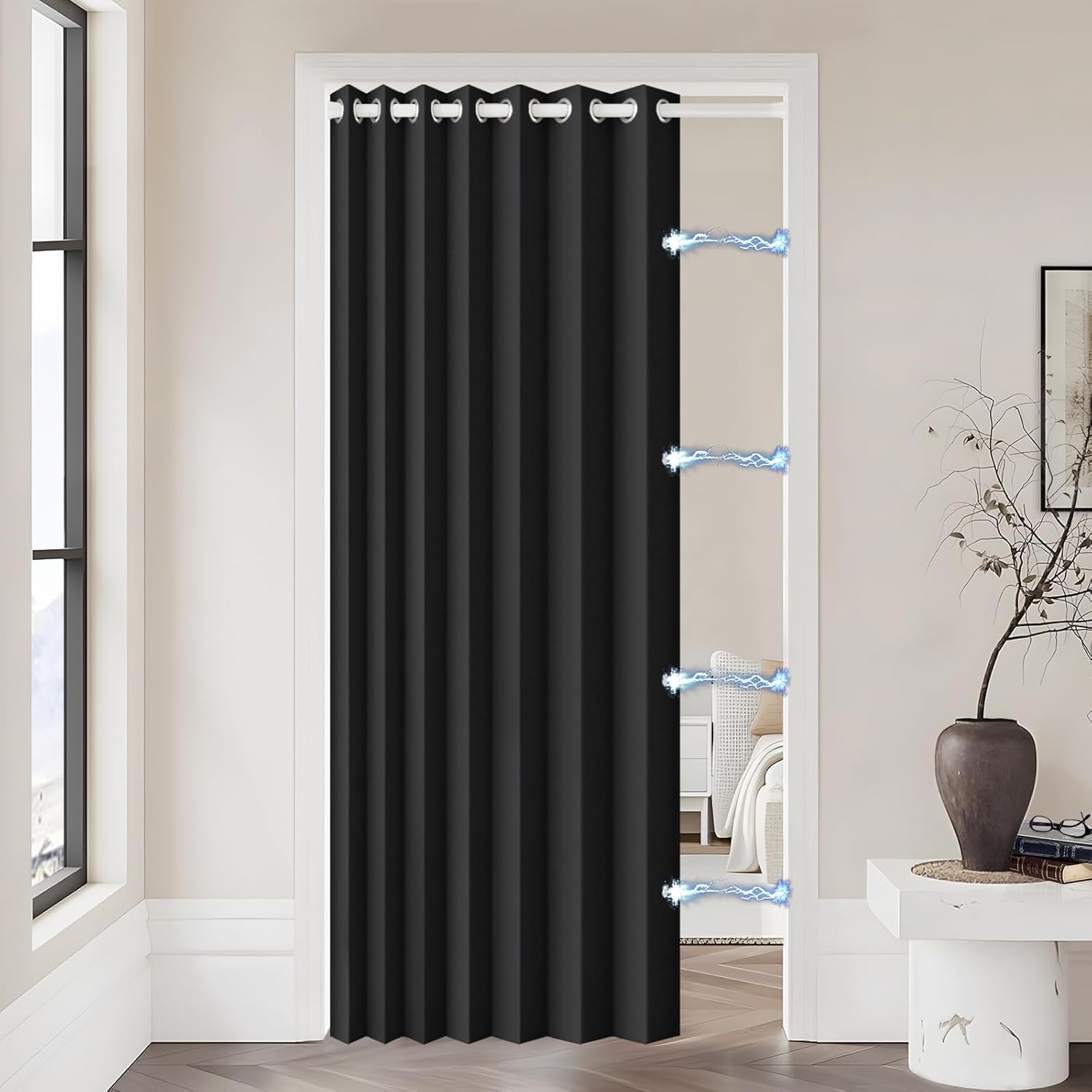 100% Blackout Magnetic Folding Door Curtain by HMYI
