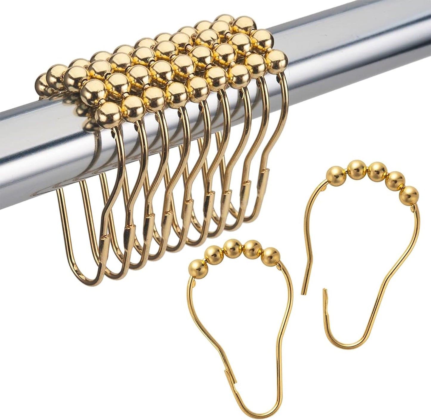 Amazer Gold Shower Curtain Rings x12 - Rust-Resistant Metal Hooks