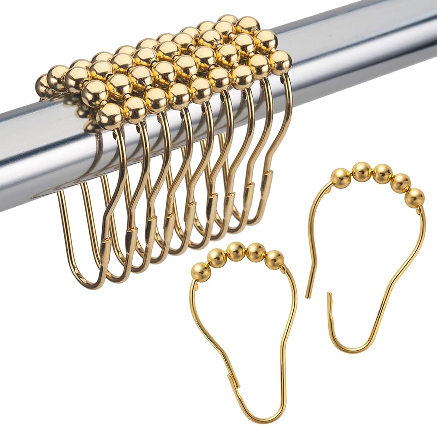 Amazer Gold Shower Curtain Rings x12 - Rust-Resistant Metal Hooks