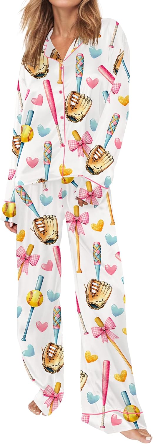 Satin Pajamas for Women Set Long Sleeve Button Down Sleepwear