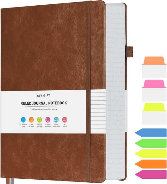 Premium Leather Journal, 312 Numbered Pages, Thick Paper, College Ruled - OFFIGIFT
