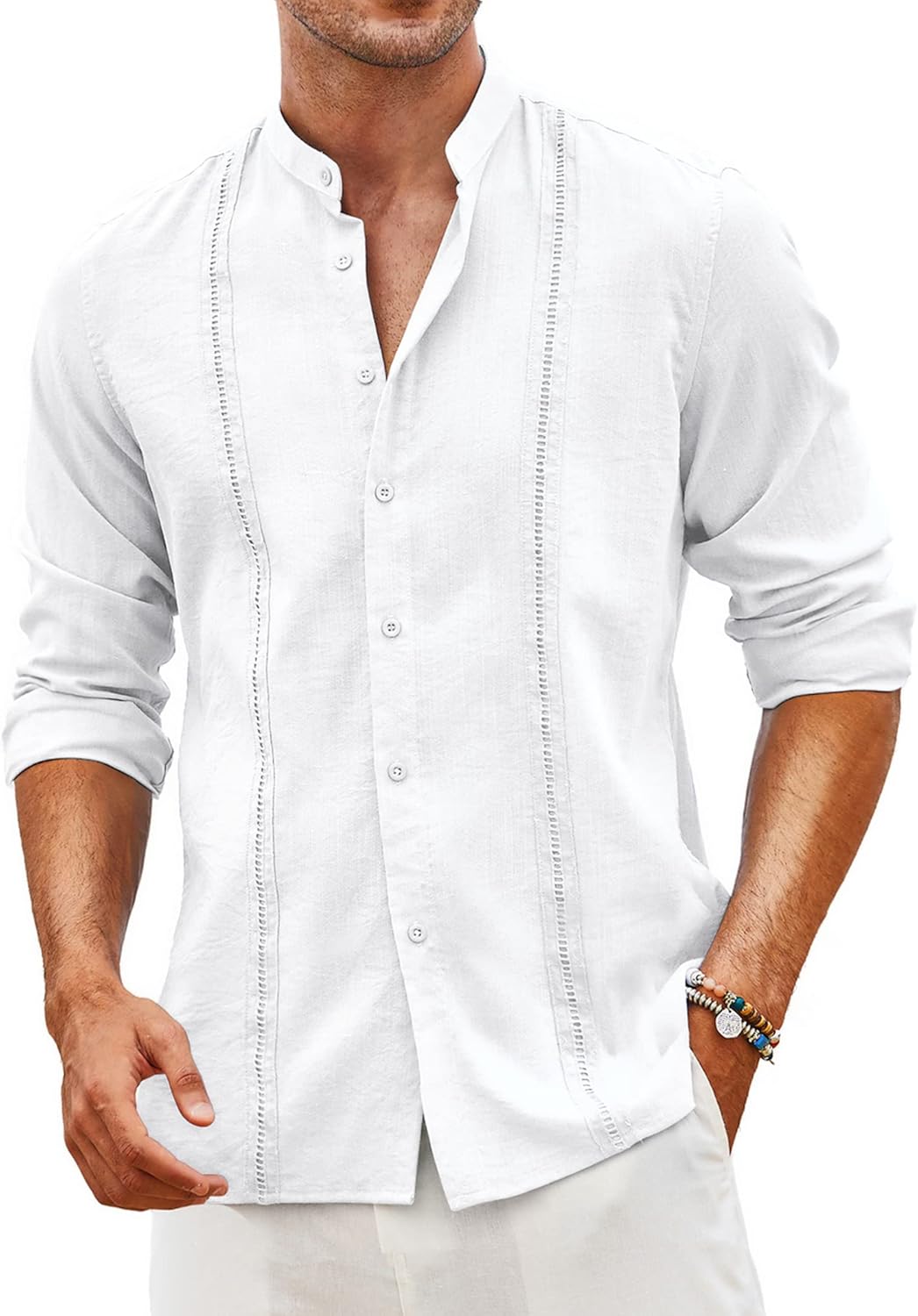 Stylish COOFANDY Men's Cuban Guayabera Shirt for Summer Wear