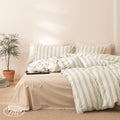 Striped Duvet Cover Set Queen - Washed Cotton, Neutral Vintage Look