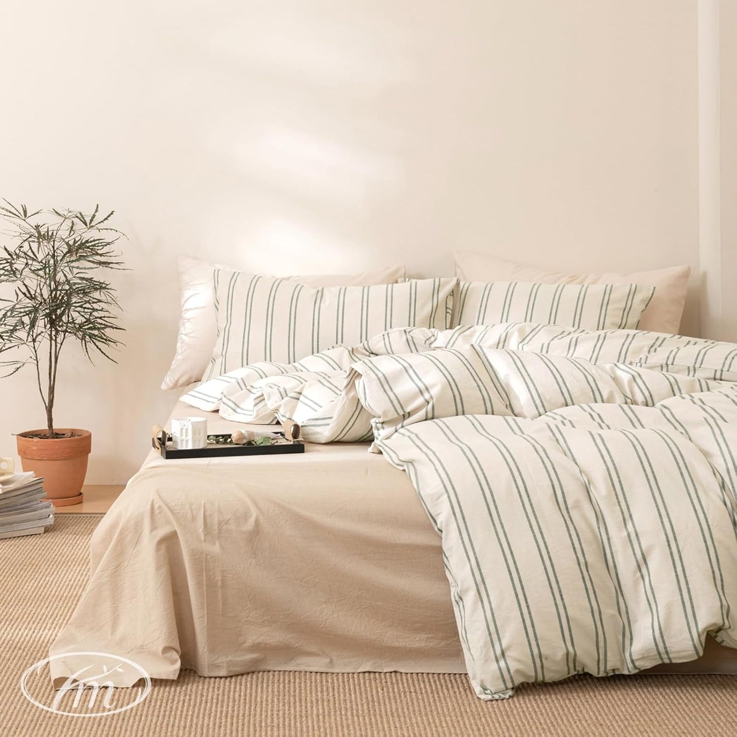 Washed Cotton Striped Duvet Cover Set for King Size Beds