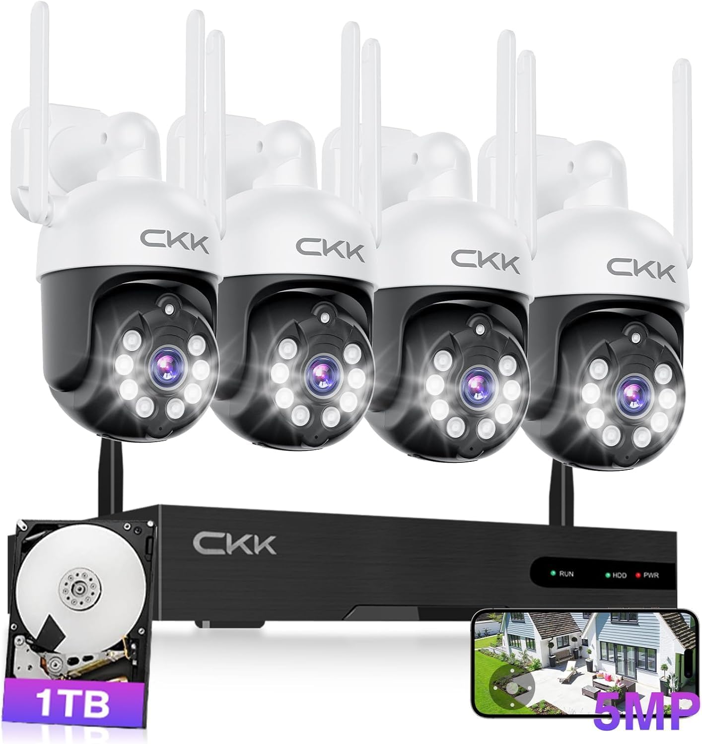 5MP PTZ Security System with 4 Wireless Cameras and 1TB HDD