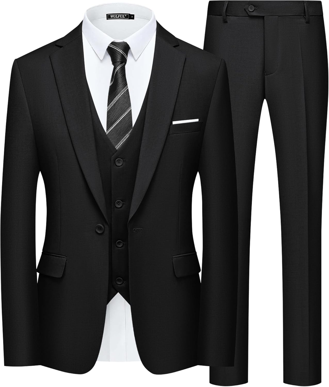 WULFUL Mens Slim Fit Suit 3-Piece Blazer for Weddings & Parties