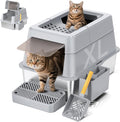Stainless Steel Litter Box with Lid XL - Closed Metal Cat Box