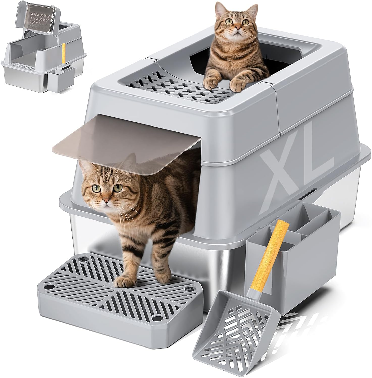 Stainless Steel Litter Box with Lid for All Cats - XL Size