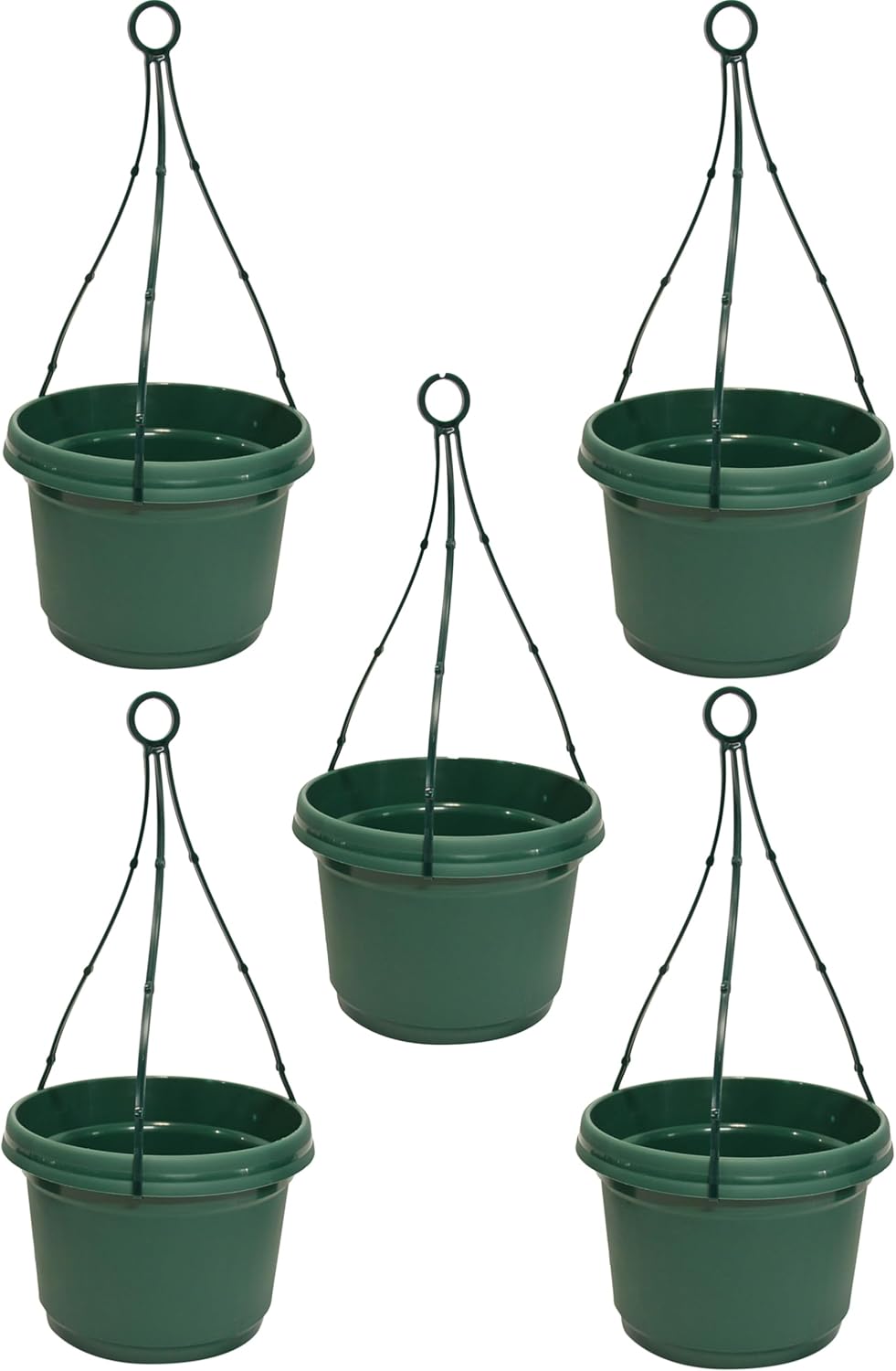 Plastic 11in Pots with Hangers in Hunter Green Set of 5
