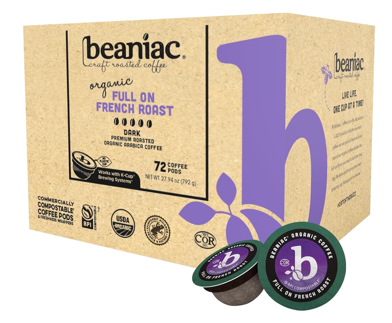beaniac Organic Full On French Roast Coffee Pods for Keurig